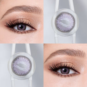 Brown eyes wearing Diamond Purple Contact Lenses