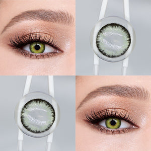 Brown eyes wearing Queen Green II Contact Lenses