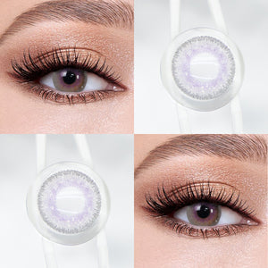 Brown eyes wearing Salty purple Contact Lenses