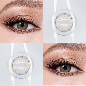 Brown eyes wearing Cream Brown II Contact Lenses