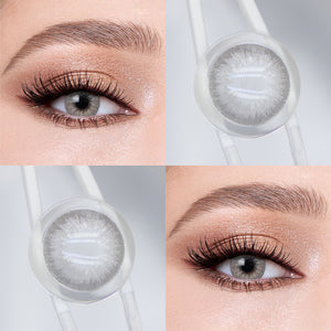Brown eyes wearing Queen Gray Contact Lenses