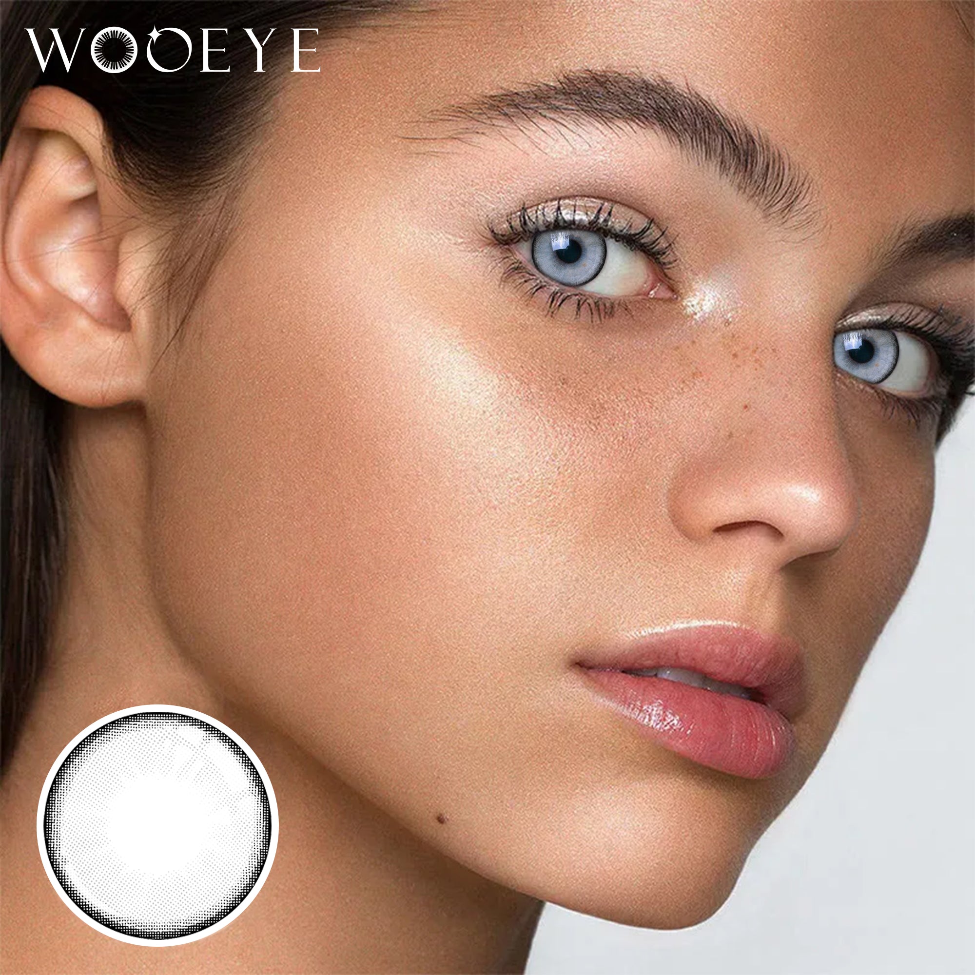 Model wearing Moon Gray Contact Lenses