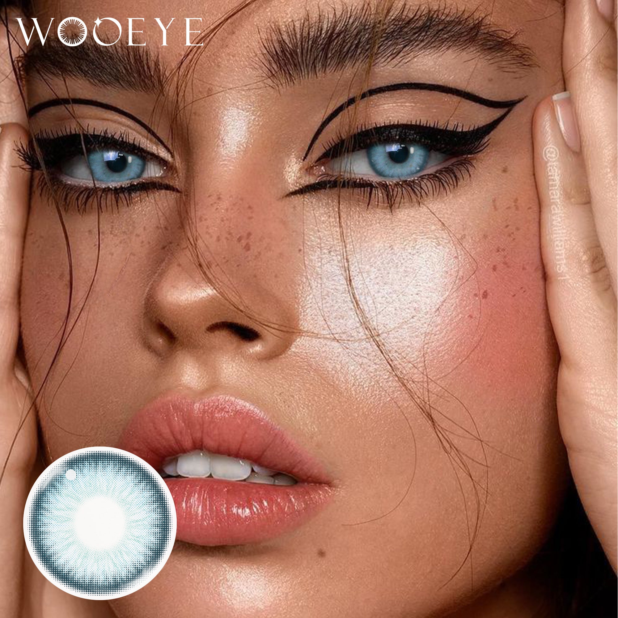 Model wearing Elf Blue Contact Lenses
