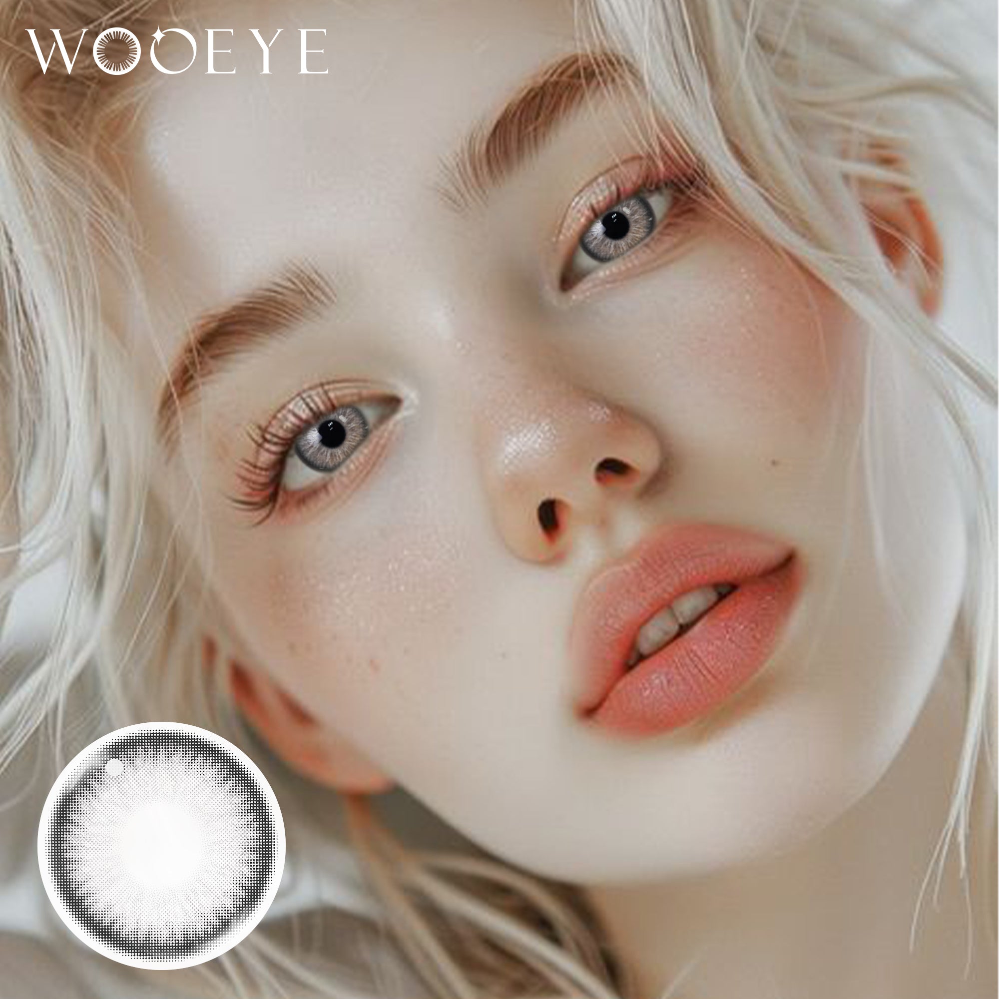Model wearing Elf Gray Contact Lenses