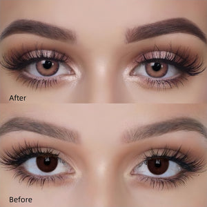 Before and after wearing Romantic Purple Contact Lenses