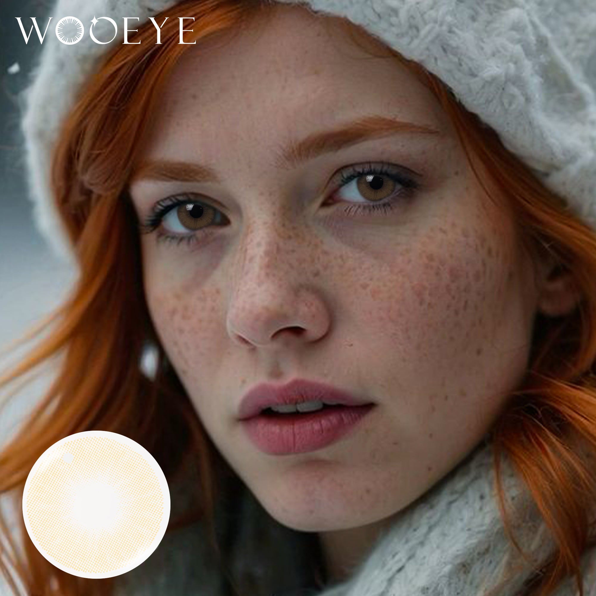 Model wearing Mousse Brown I Contact Lenses