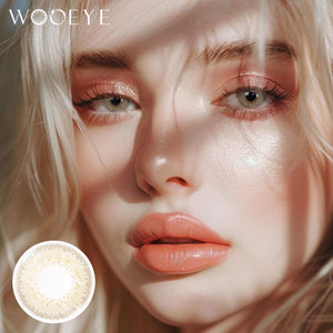 Model wearing Creamy Beige Gray Contact Lenses