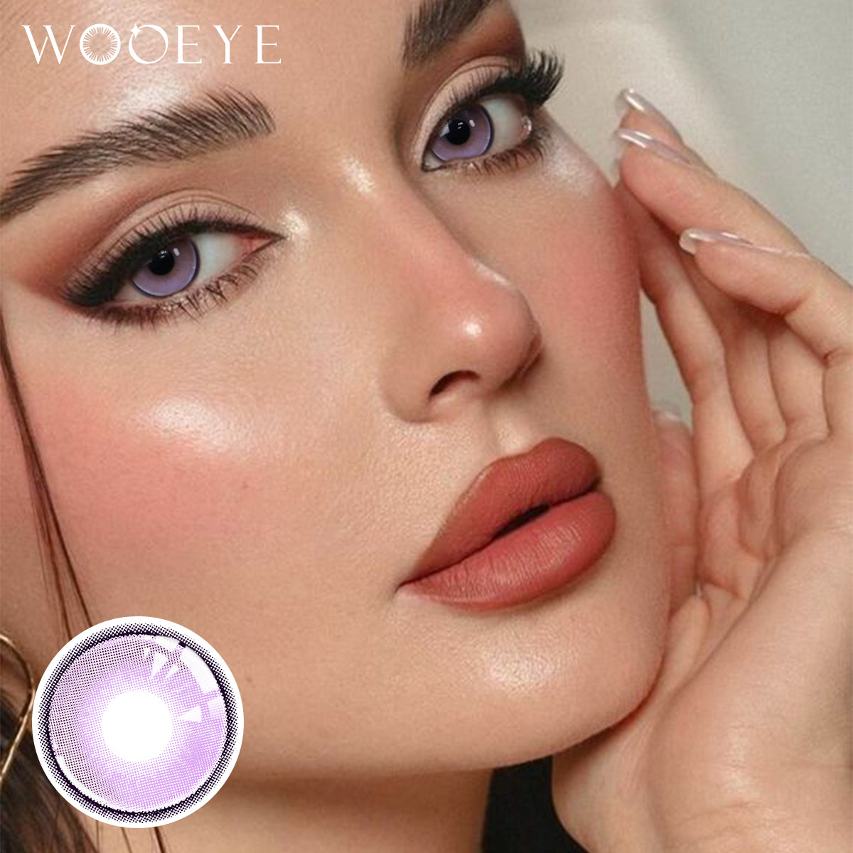 Model wearing Halo Purple Contact Lenses