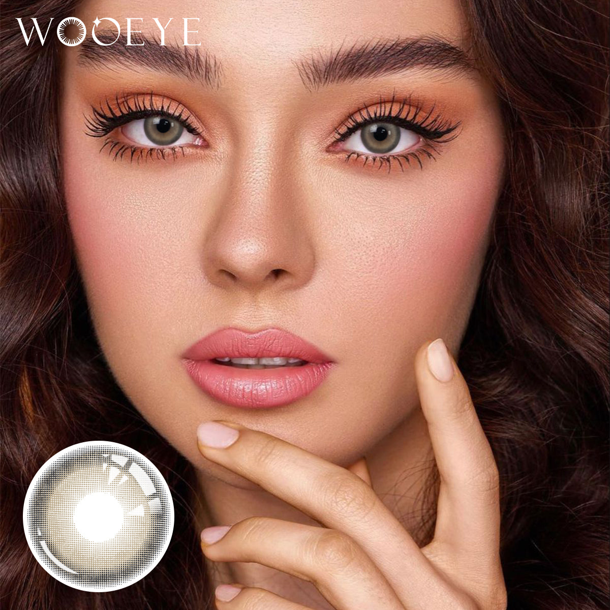 Model wearing Glass Beige Gray Contact Lenses