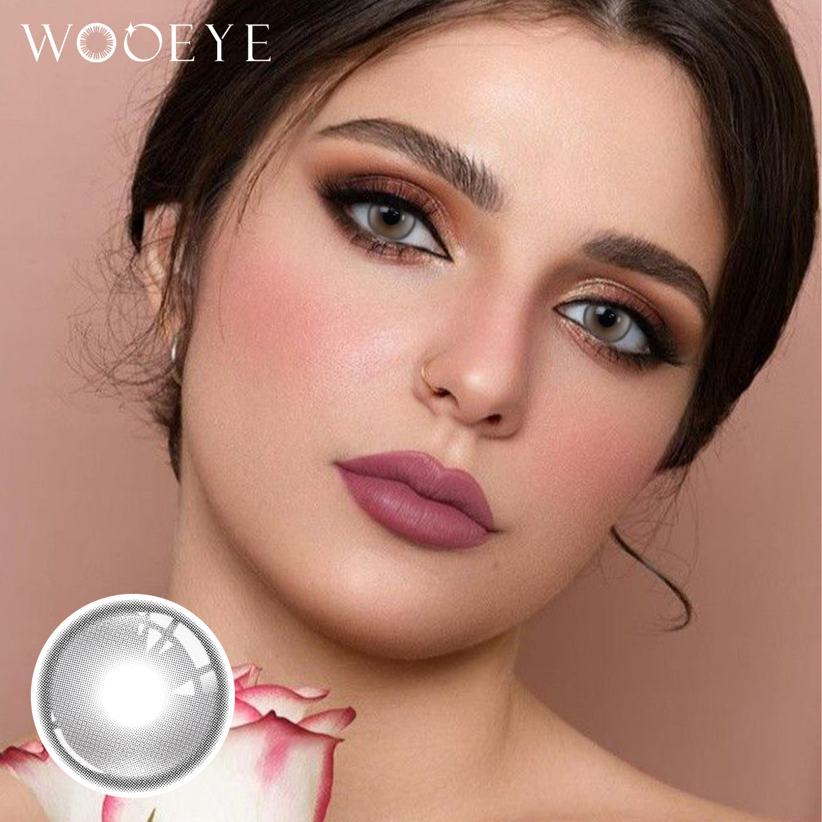 Model wearing Halo Pro  Silver Contact Lenses