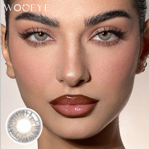 Model wearing Omg Gray I Contact Lenses