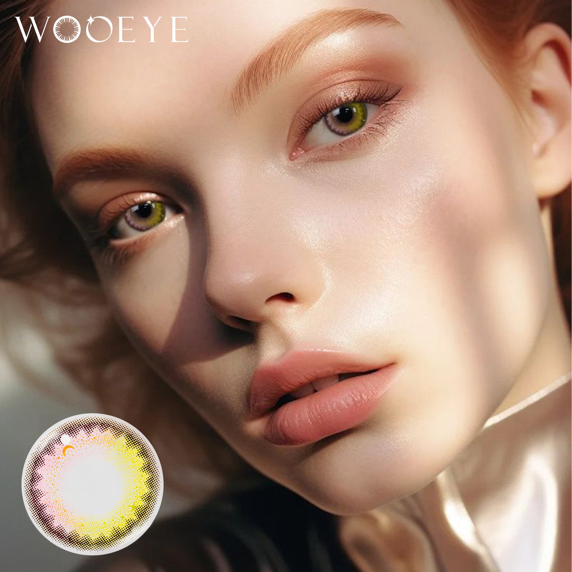 Model wearing Dream Elf Yellow pink Contact Lenses