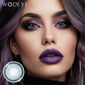 Model wearing Mystery Blue Contact Lenses