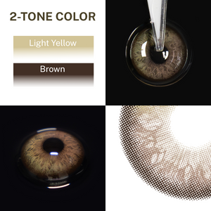 Close-up of the black background and edge details of the Alice Brown contact lens, two colors of the product on the upper left