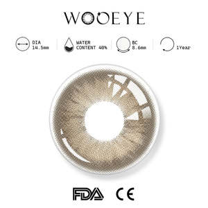 Amber Brown product specifications, Wooeye logo on top, FDA and CE certification marks on bottom