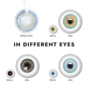 Effect display of wearing Angel Blue Contact Lenses for different eye colors