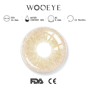 banshe brown product specifications, Wooeye logo on top, FDA and CE certification marks on bottom