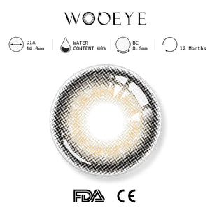 banshe black brown product specifications, Wooeye logo on top, FDA and CE certification marks on bottom