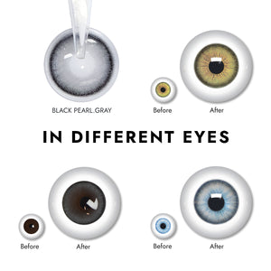 Effect display of wearing Black Pearl Gray Contact Lenses for different eye colors