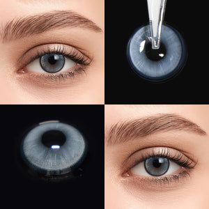 Brown eyes wearing Boston Blue Contact Lenses