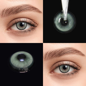 Brown eyes wearing Boston Green Contact Lenses