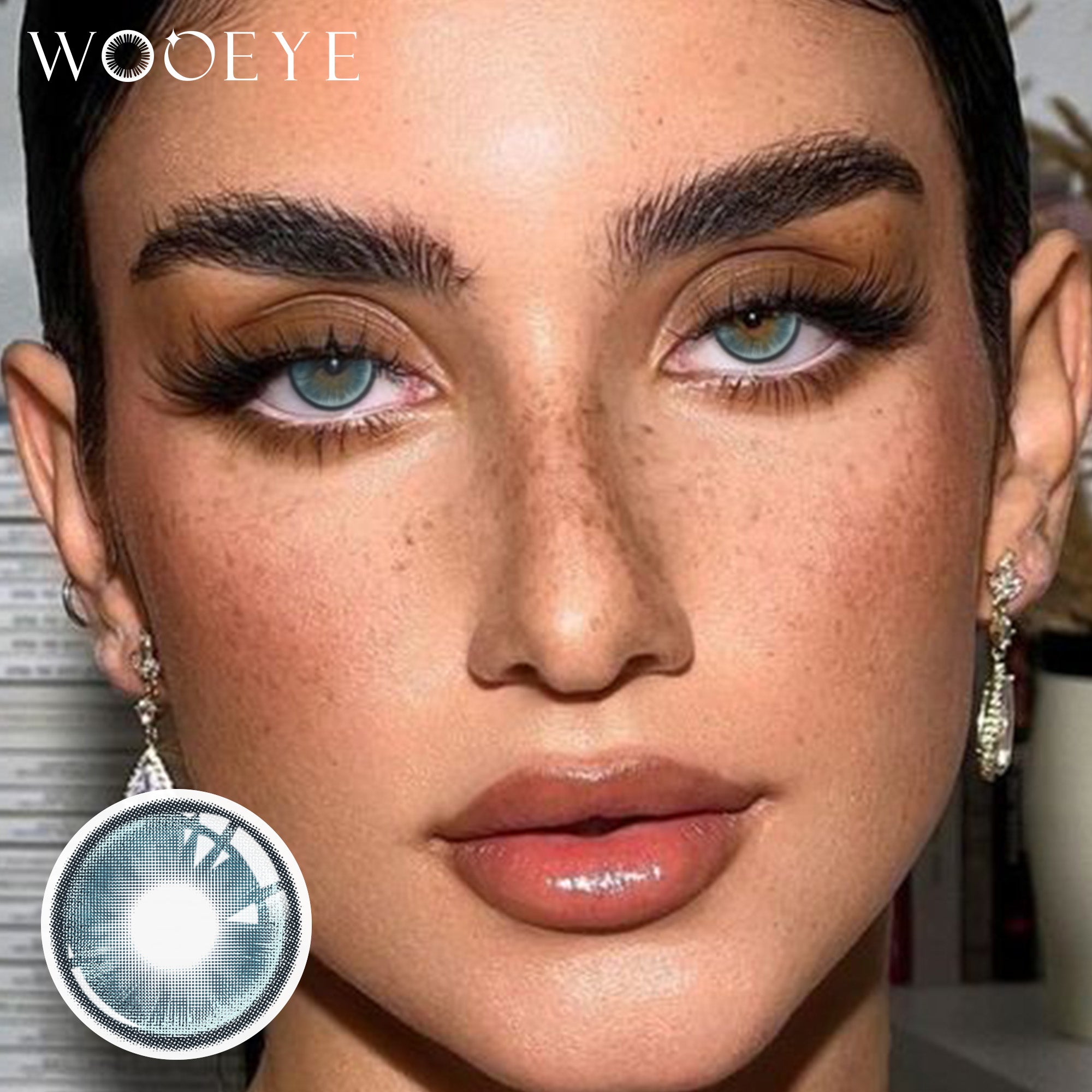 Model wearing Boston Blue Contact Lenses