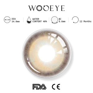 ciass brown product specifications, Wooeye logo on top, FDA and CE certification marks on bottom