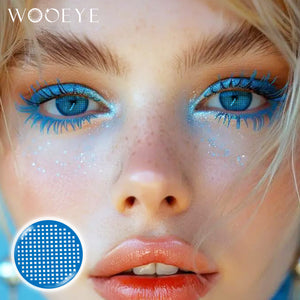 Model wearing Grid Blue Contact Lenses