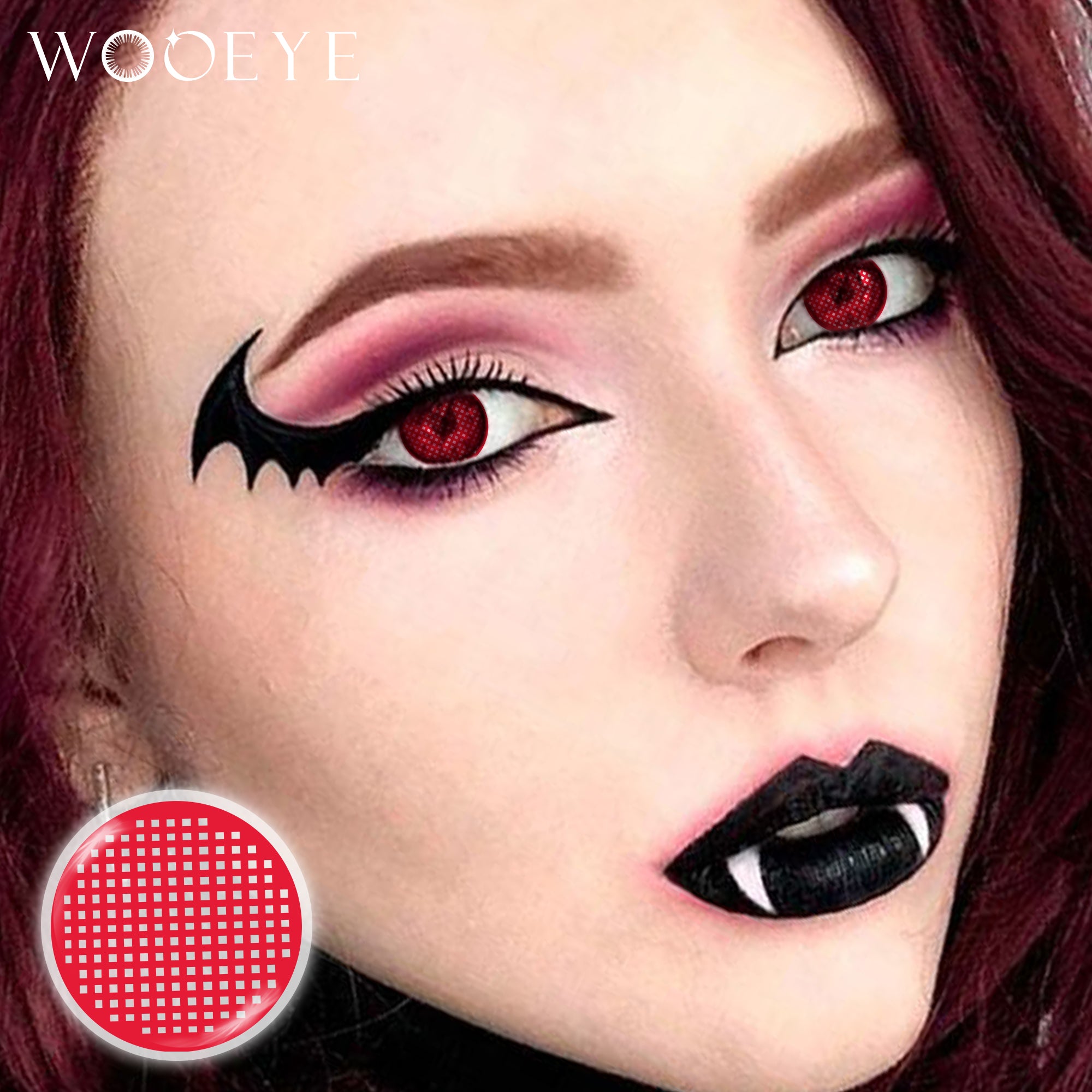 Model wearing  Grid Red Contact Lenses
