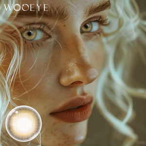 Model wearing Caramel Brown Contact Lenses