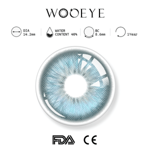 Casa Blue product specifications, Wooeye logo on top, FDA and CE certification marks on bottom