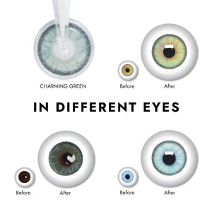 Effect display of wearing Lemon Green Contact Lenses for different eye colors