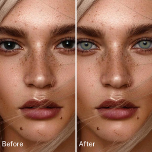 Girl wearing Cleo Gray contact lenses before and after effect