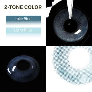 Close-up of the black background and edge details of the Clouds Blue contact lens, two colors of the product on the upper left