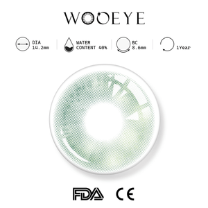 Clouds Green product specifications, Wooeye logo on top, FDA and CE certification marks on bottom