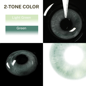 Close-up of the black background and edge details of the Clouds Green contact lens, two colors of the product on the upper left