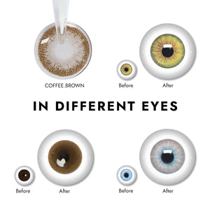 Effect display of wearing Coffee Brown Contact Lenses for different eye colors