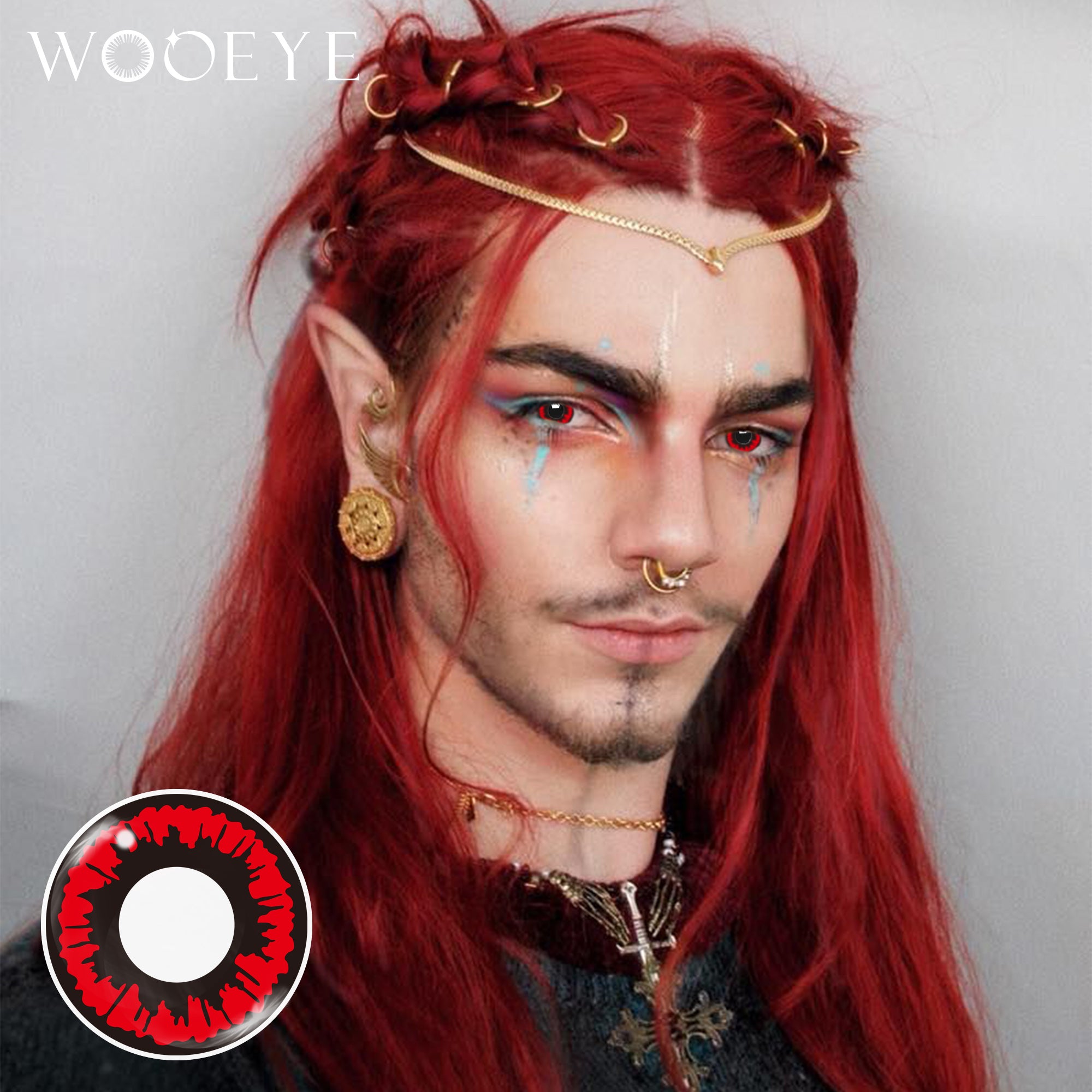 Model wearing Cosplay Red Blood Contact Lenses