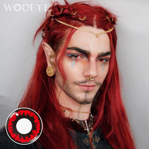 Model wearing Cosplay Red Blood Contact Lenses