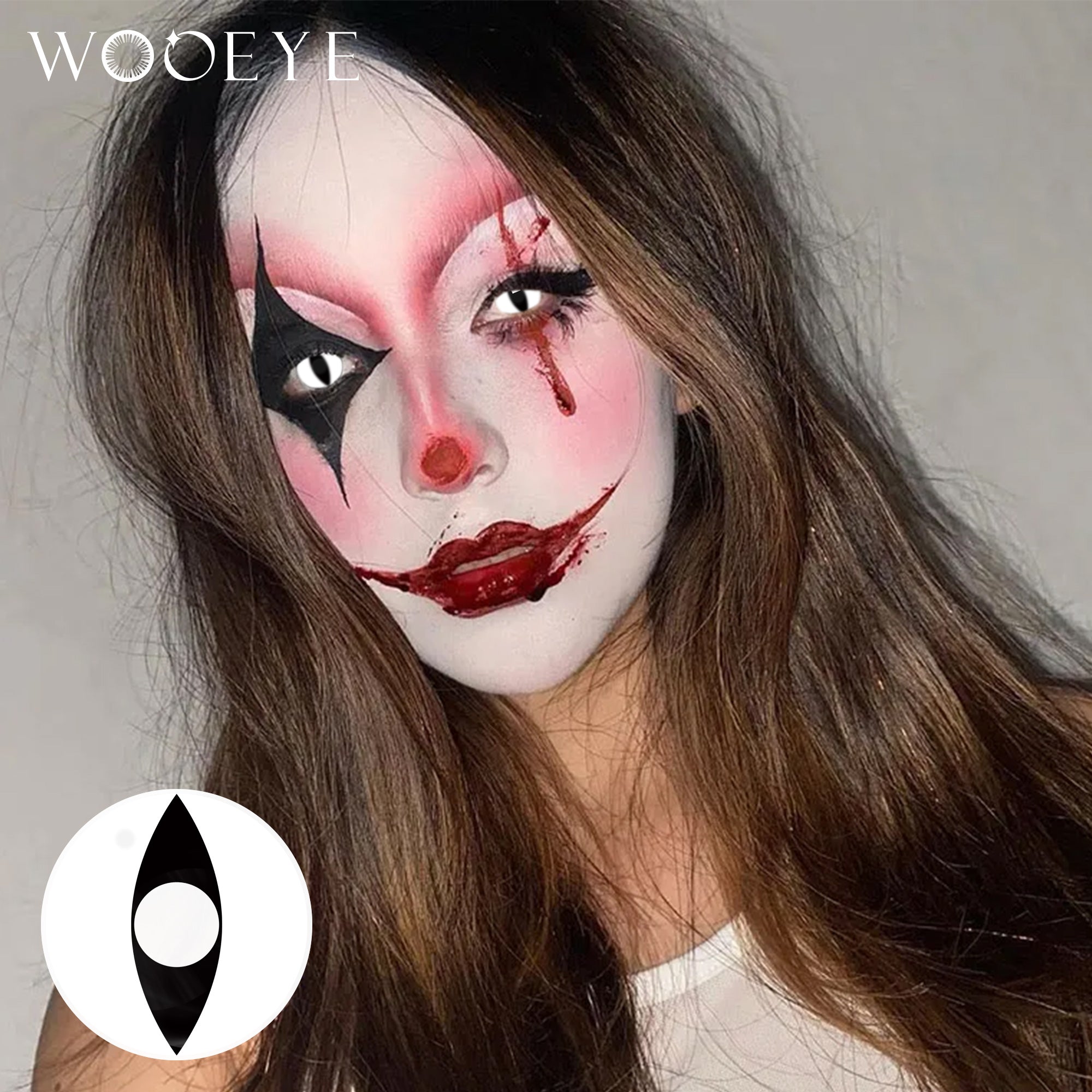 Model wearing Cosplay satan Contact Lenses