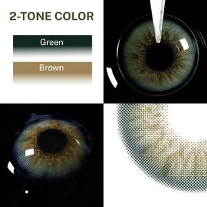 Close-up of the black background and edge details of the DancerDeepGreen contact lens, two colors of the product on the upper left