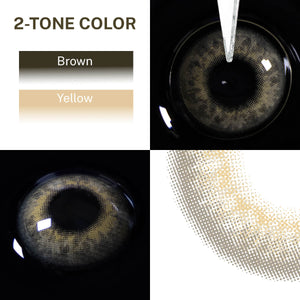 Close-up of the black background and edge details of the Dew Gray contact lens, two colors of the product on the upper left