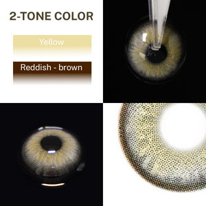 Close-up of the black background and edge details of the Diamond Brown II contact lens, two colors of the product on the upper left