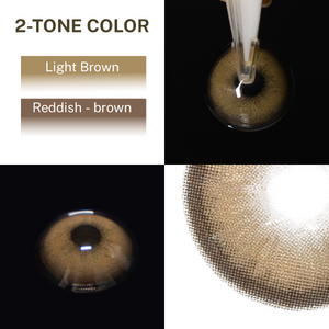 Close-up of the black background and edge details of the Diamond Brown I contact lens, two colors of the product on the upper left