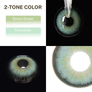 Close-up of the black background and edge details of the Diamond Green II contact lens, two colors of the product on the upper left