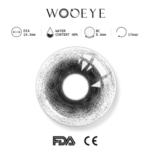 halloween black white product specifications, Wooeye logo on top, FDA and CE certification marks on bottom