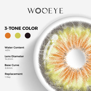 Chamer Green Color Contacts specifications: 14.2mm diameter, 8.6mm base curve, and 40% water content for daily comfort.