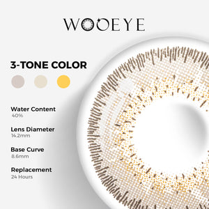 Salty White Gray Color Contacts specifications: 14.2mm diameter, 8.6mm base curve, and 40% water content for daily comfort.