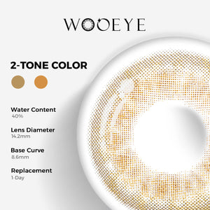 Delicious Honey Brown Contact Lenses Color Contacts specifications: 14.2mm diameter, 8.6mm base curve, and 40% water content for daily comfort.