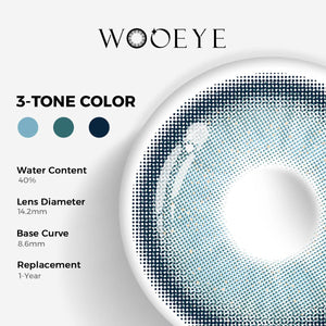 Star Blue Color Contacts specifications: 14.2mm diameter, 8.6mm base curve, and 40% water content for daily comfort.